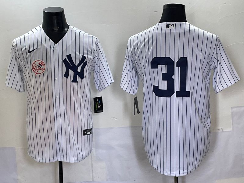 Men 2025 New York Yankees #31 No Name White Stripe Game Nike MLB Jersey style 09->new york yankees->MLB Jersey
